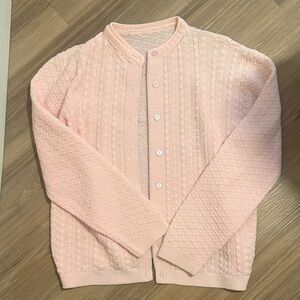 Light Pink Textured Cardigan Sweater Button Up CottageCore Grandma Style